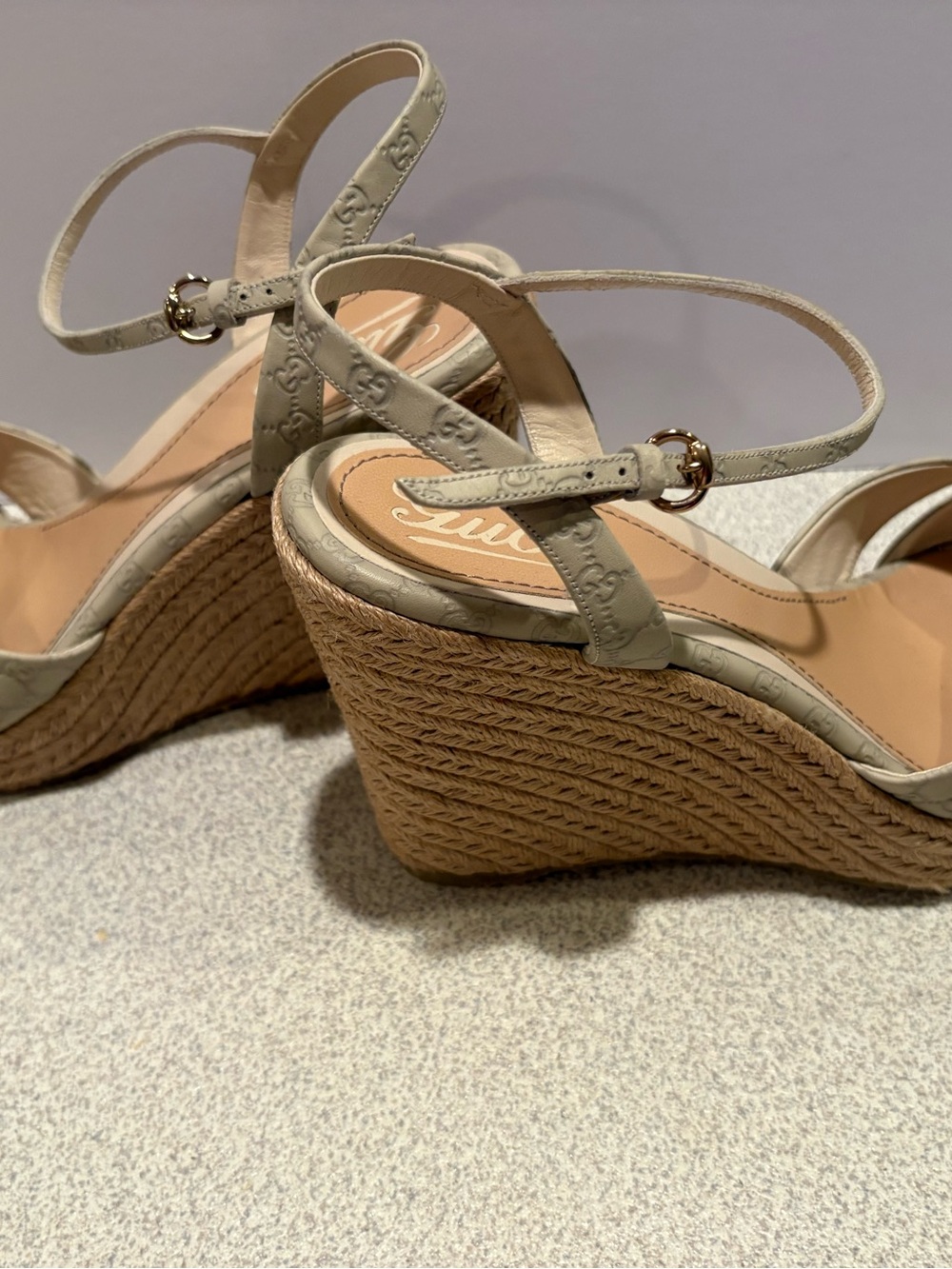 Gucci Beige GG Monogram Espadrille Wedge Sandals Penelope 41.5/11.5 New - Picture 12 of 16